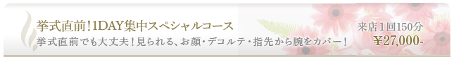 挙式直前でも大丈夫！見られる、お顔・デコルテ・指先から腕をカバー！