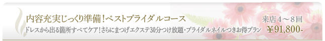 予算・内容重視！ドレスから出る箇所すべてケア！さらにまつげエクステ30分つけ放題・ブライダルネイルつきお得プラン